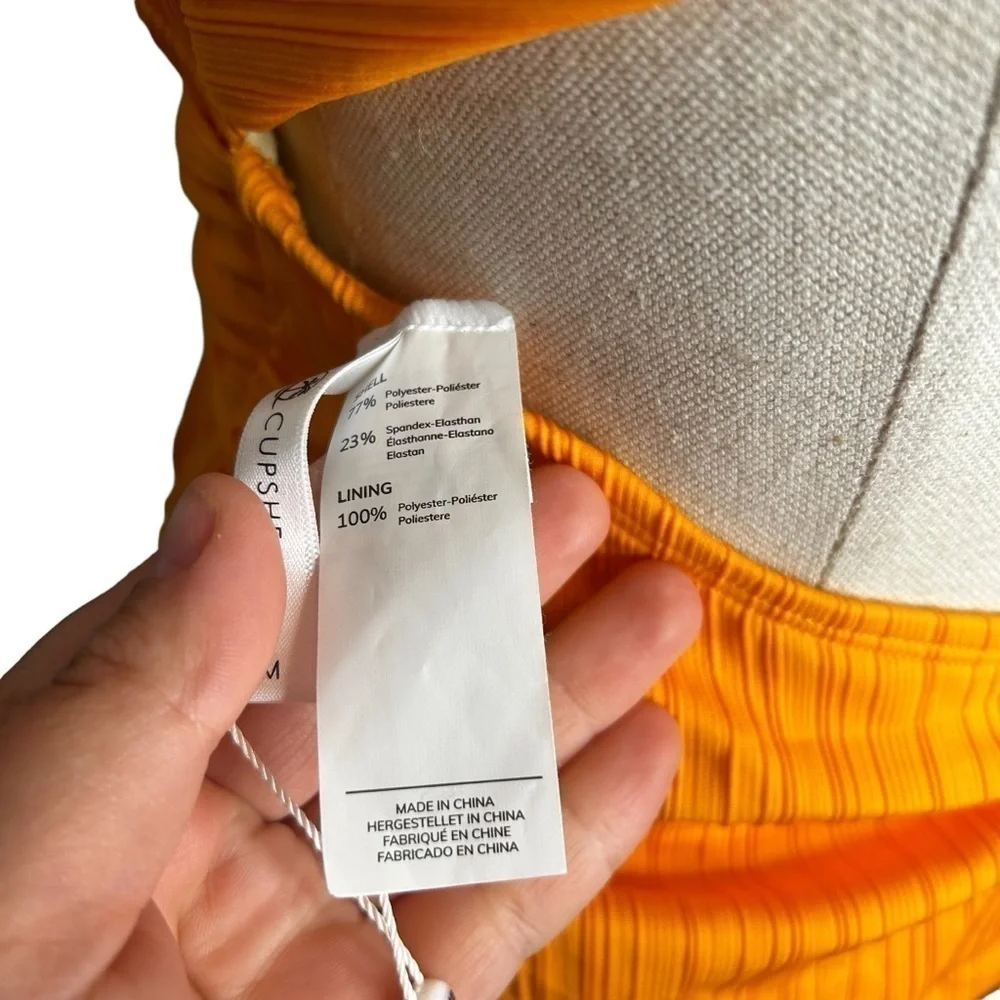 Cupshe Orange Retro Rib Surplice Sash Texture Belt One Piece Swimsuit Sz Medium